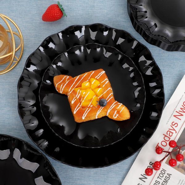 LIYH 24pcs Black Plastic Plates Reusable,Unbreakable Plastic Plates, - Image 5