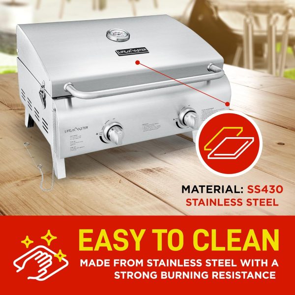 Portable Stainless Steel Gas Grill - 2 Burners Easy Clean Tabletop BBQ - Image 5