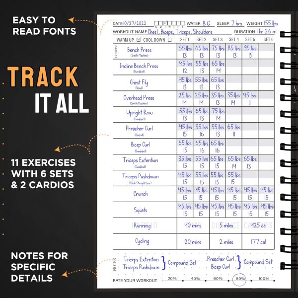 Hardcover Fitness Journal Workout Planner for Men & Women - A5(5.7" x 8.3") - Image 3