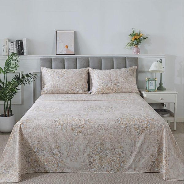 FADFAY King Sheets Set Percale Cotton Paisley Bed Sheets Deep Pocket Fitted - Image 9