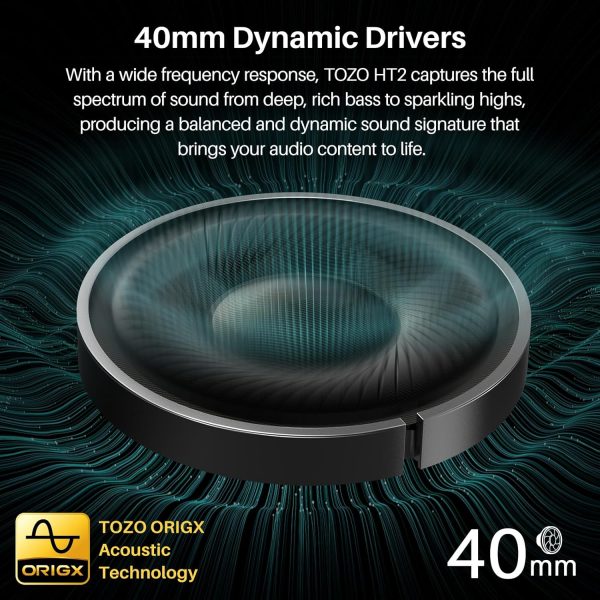 TOZO HT2 Hybrid Active Noise Cancelling Headphones, Wireless Over Ear - Image 4