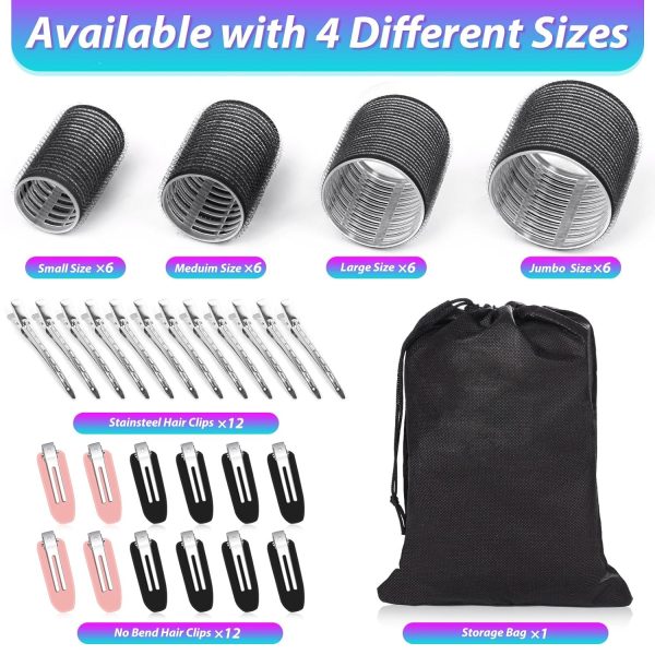 Hair Curlers Set with 24 Rollers (6 Jumbo, 6 Large, 6 Medium, 6 Small) and - Image 2