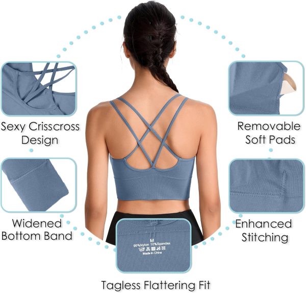 Evercute Cross Back Sport Bras Padded Strappy Criss Cross Cropped Bras for - Image 4