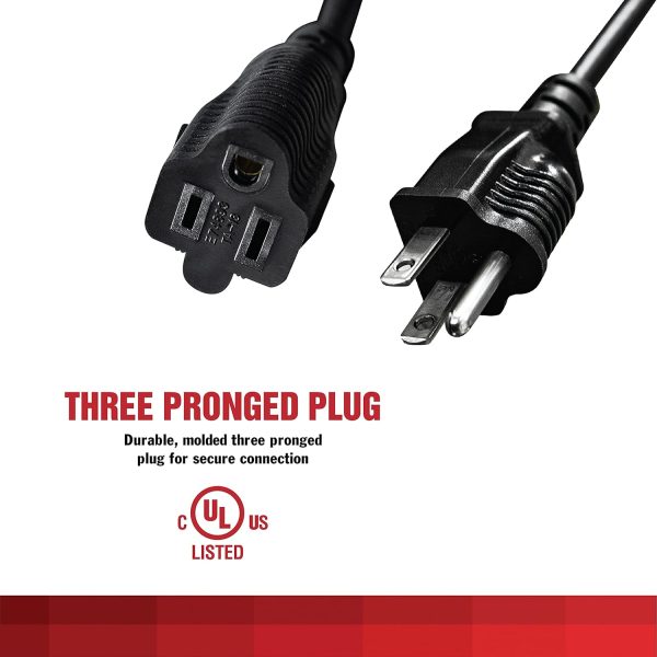 6ft Black Extension Cord, 16/3 SJTW Heavy-Duty, 3-Prong Grounded Plug, - Image 2