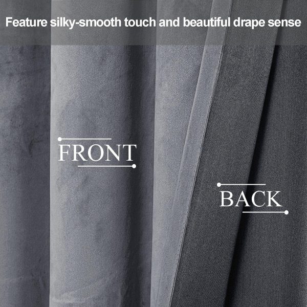 JIUZHEN Super Soft Grey Velvet Curtains 120 inch, Room Darkening Smooth - Image 4