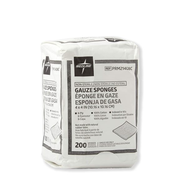 Medline 4 x 4 inch Gauze Sponges, 100% Cotton, 8-Ply Woven Non-Sterile - Image 2
