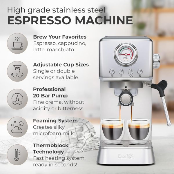 Kaffe 20 Bar Espresso Machine w/Premium Accesories & Milk Frothing Steamer - Image 2