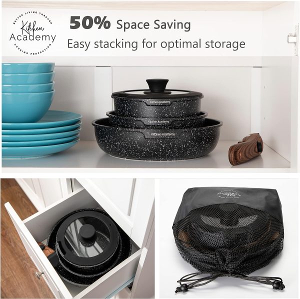 Kitchen Academy Detachable Handle Induction Cookware Sets - 10 Piece - Image 4