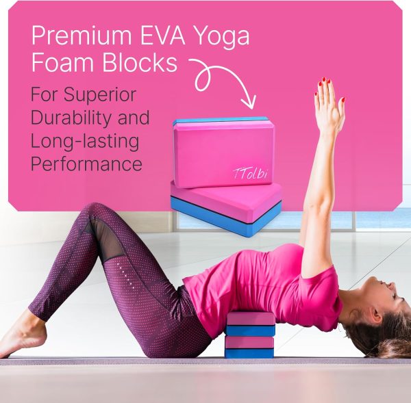 Yoga Blocks 2 Pack Kit with Dance Stretch Band & Guide: Non-Slip EVA Foam - Image 4