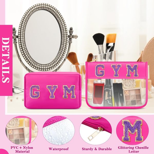 Aliceset 2 Pcs Pink Gym Letter Preppy Patch Cosmetic Bags Gymnastics Gifts - Image 4