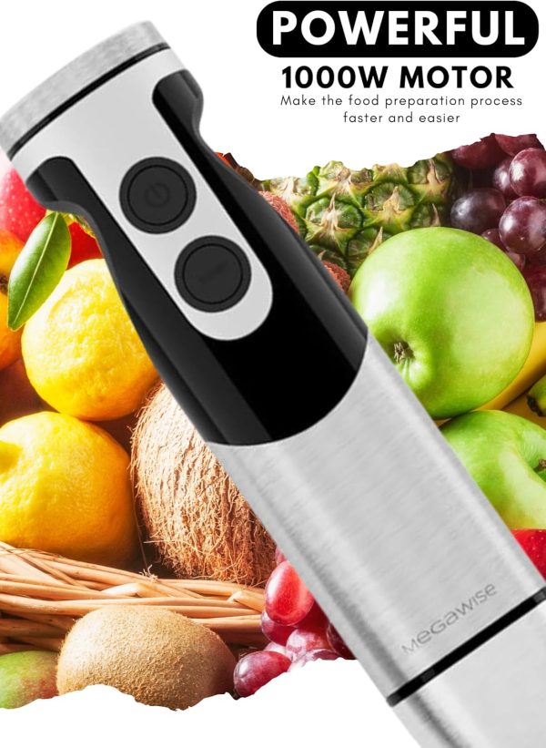 MegaWise Stainless Steel Titanium Reinforced 3-in-1 Immersion Hand Blender, - Image 3