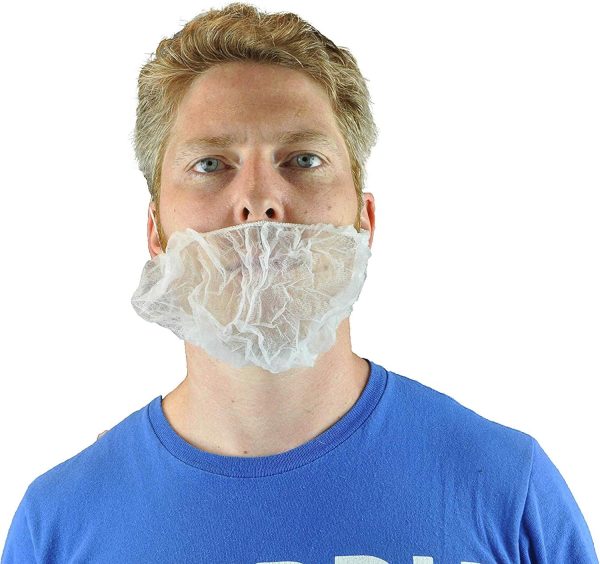 White Disposable Beard Net Covers with Elastic Bands Heavy Duty Beard - Image 2