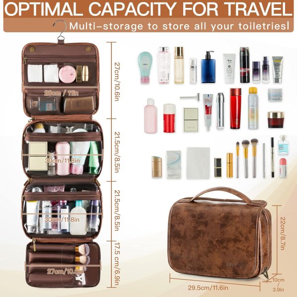 Elviros Hanging Toiletry Bag Removable Travel Bag PU leather Makeup - Image 6
