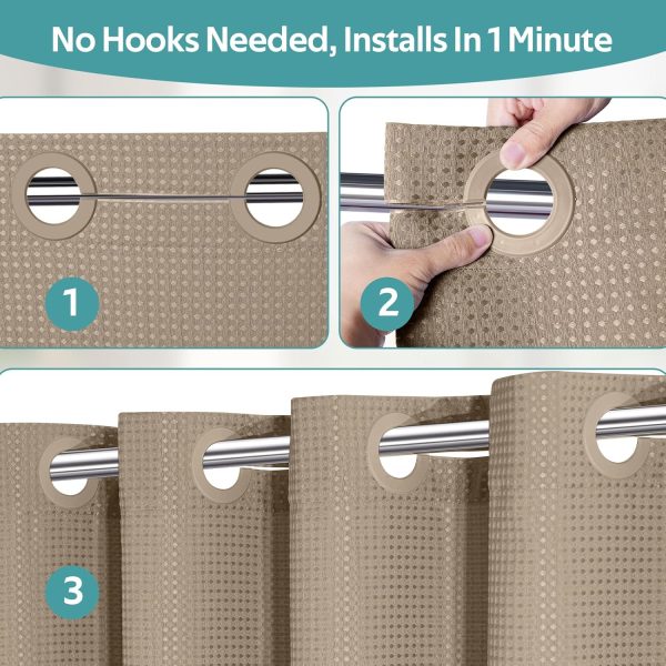 No Hook Shower Curtain, Waffle Weave Thick Fabric Shower Curtains for - Image 2