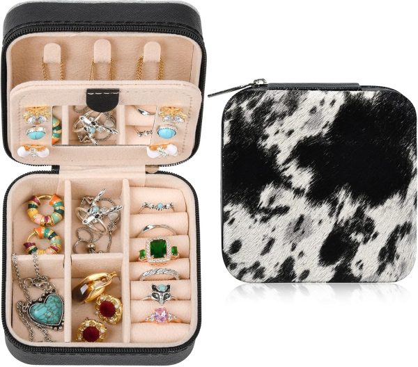 DEEKA Western Jewelry Box Case Real Leather Cow Print Cowhide Tooled Travel - Image 9