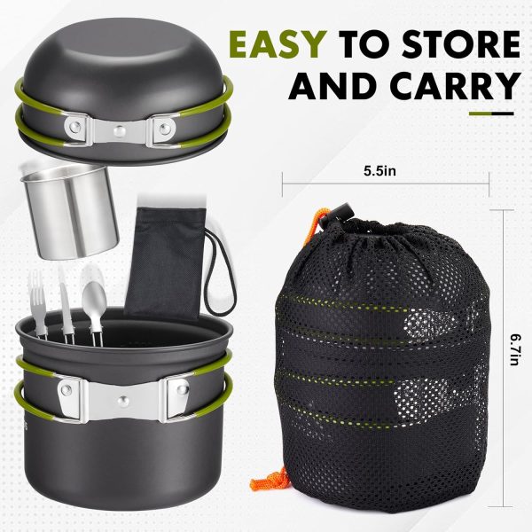 Camping Cookware Kit Backpacking, 0.33Gal Pots and 0.17Gal Pans Set,0.08Gal - Image 5