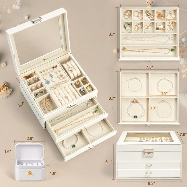 DreamGenius Jewelry Box with Security Latch, 3-Layer Glass Lid Jewelry - Image 7