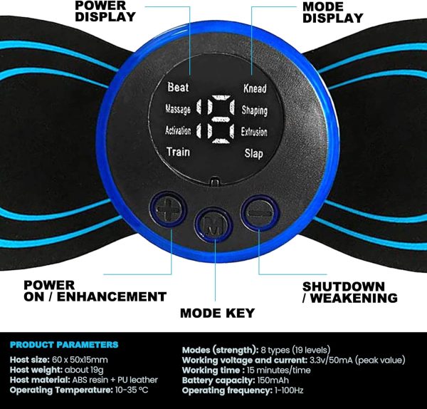 PLENO 2 Mini Muscle Body Massager Host with 2 Replaceable Pads and 19 Speed - Image 6