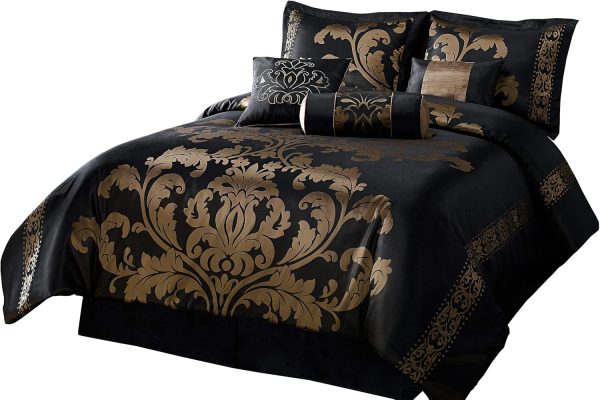 Chezmoi Collection Royale 7-Piece Jacquard Floral Comforter Set, Oversized - Image 5