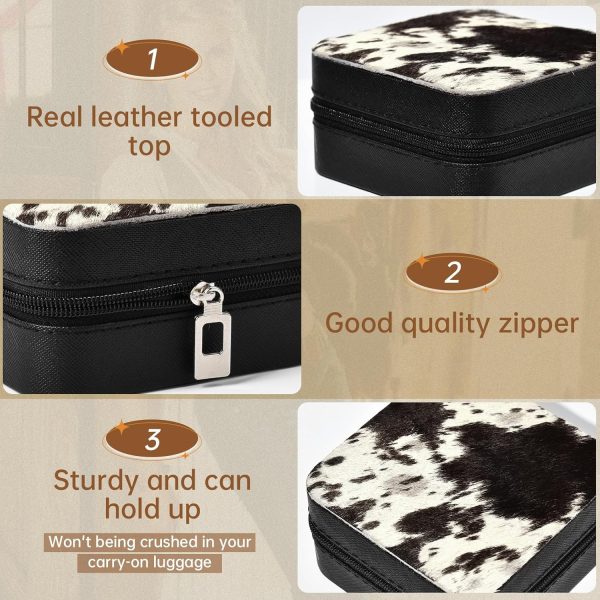 DEEKA Western Jewelry Box Case Real Leather Cow Print Cowhide Tooled Travel - Image 6
