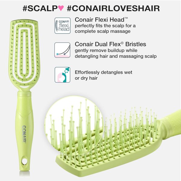 Conair Scalp Care Detangling Brush - Curly Hair Flexi Head Slim Brush with - Image 3