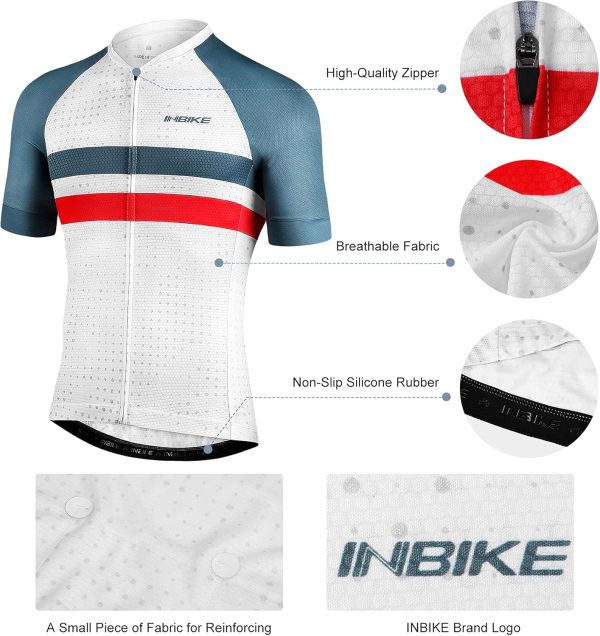 INBIKE Mens Cycling Jersey 3 Rear Pockets Moisture Wicking Short Sleeve - Image 4
