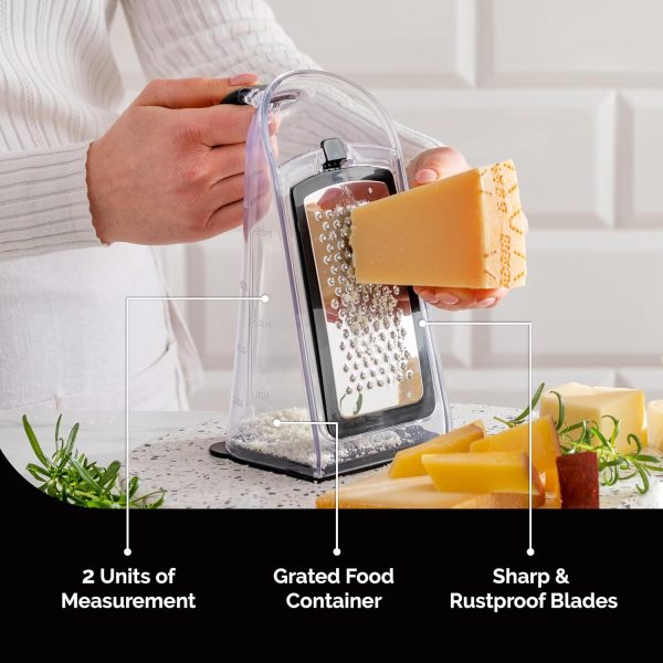 Cheese Grater with Garlic Crusher - Box Grater Cheese Shredder - Cheese - Image 4