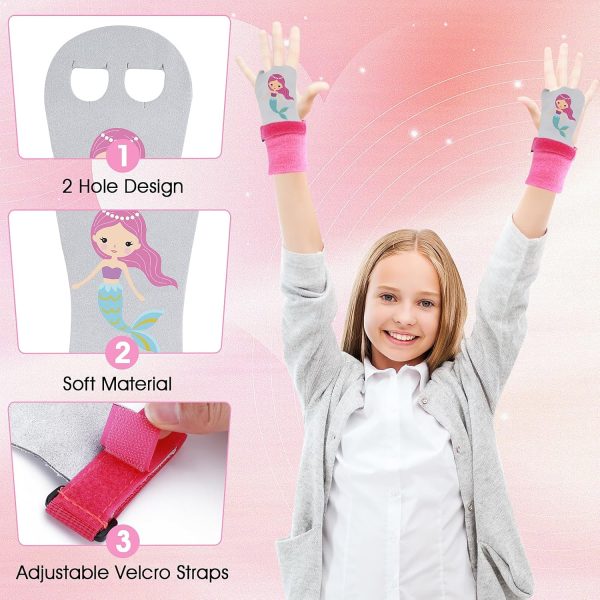 2 Pairs of Gymnastics Grips Wristbands for Girls Youth Kids, Black and Pink - Image 3
