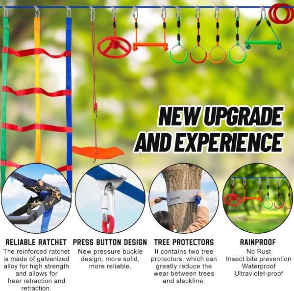 Ninja Warrior Obstacle Course for Kids Outside-Ninja Slackline 52ft with 11 - Image 5