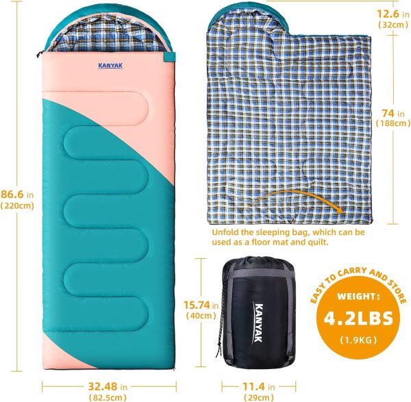 Camping Sleeping Bag, 32℉ Sleeping Bags for Adults Kids Teens Cold Weather - Image 2