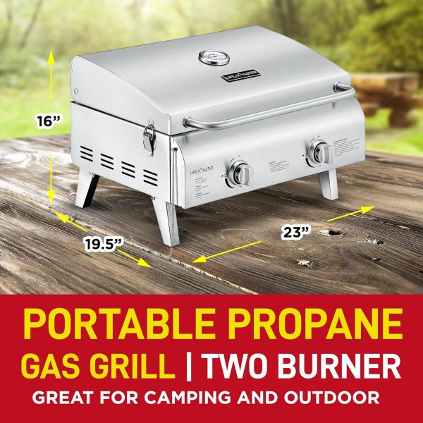 Portable Stainless Steel Gas Grill - 2 Burners Easy Clean Tabletop BBQ - Image 3