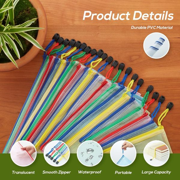 Mesh Zipper Pouch, 20PCS Waterproof Zipper Bags 4 Sizes 5 Colors Document - Image 3