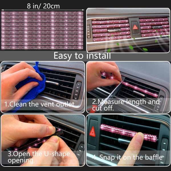 NBTEPEM 27 PCs Pink Bling Car Accessories Set for Women, Bling Steering - Image 6