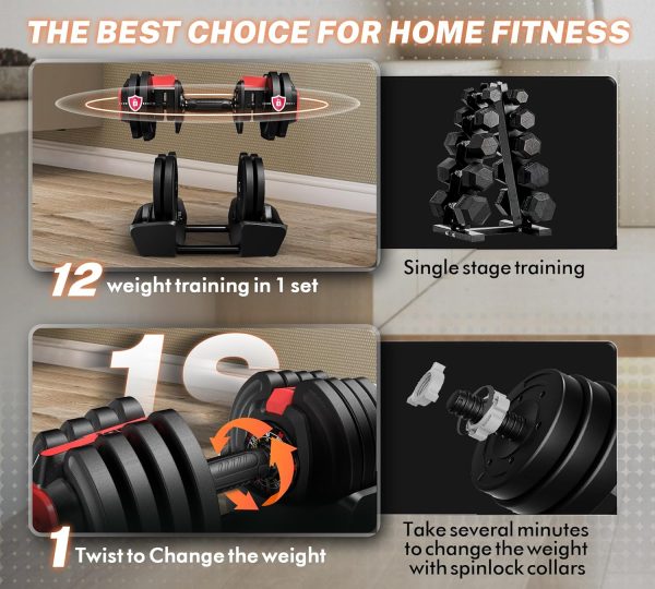 IPOW 3-in-1 Adjustable Dumbbell Set 40lbs with 12 Weight Increment, - Image 6