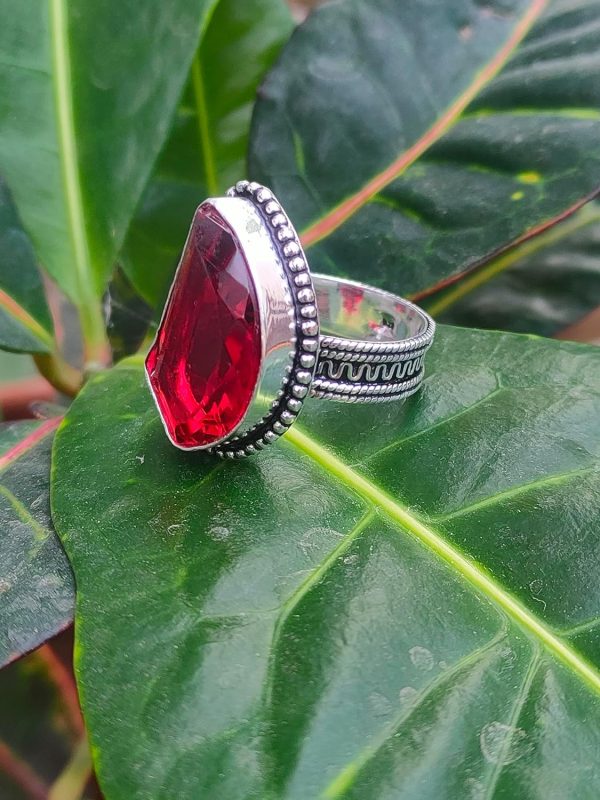 Garnet Quartz Ring|Boho Hippie Style ring|925 Sterling Silver Plated| - Image 3