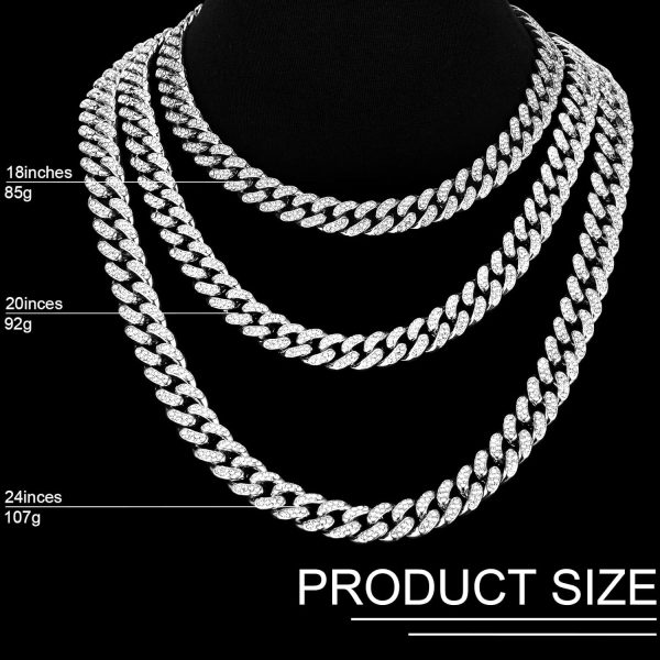 Batiyeer Cuban Link Chain Necklace Bracelet Rhinestone Earrings Bling - Image 2