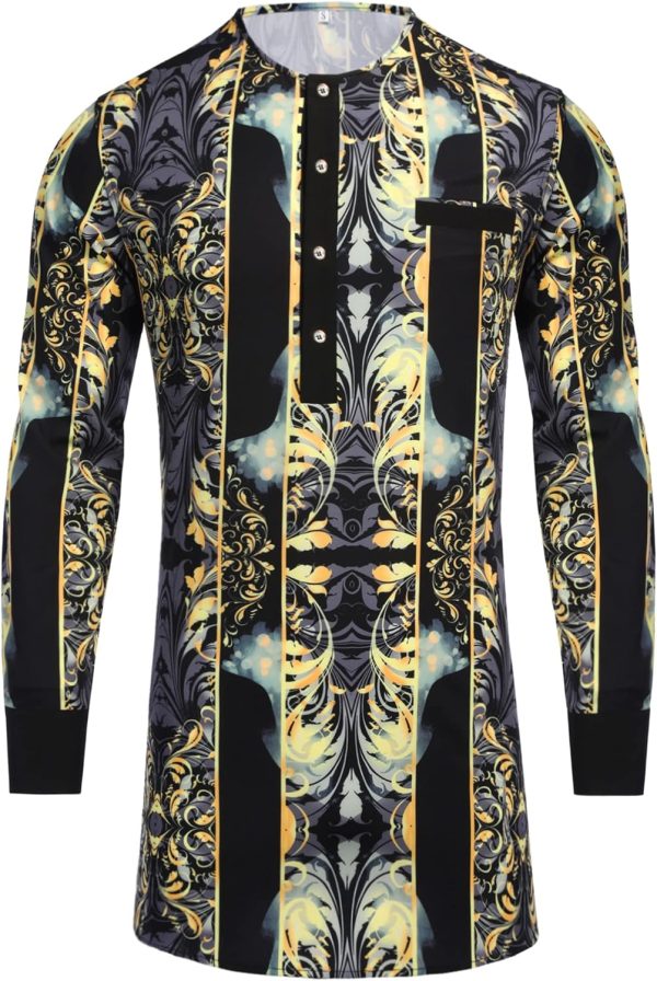 Daupanzees Mens African Traditional Luxury Pattern Printed Button Long - Image 2