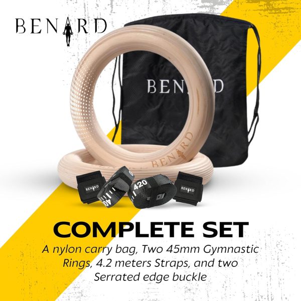 Benard Wooden Gymnastic Rings with Adjustable Numbered Straps - Fitness - Image 7