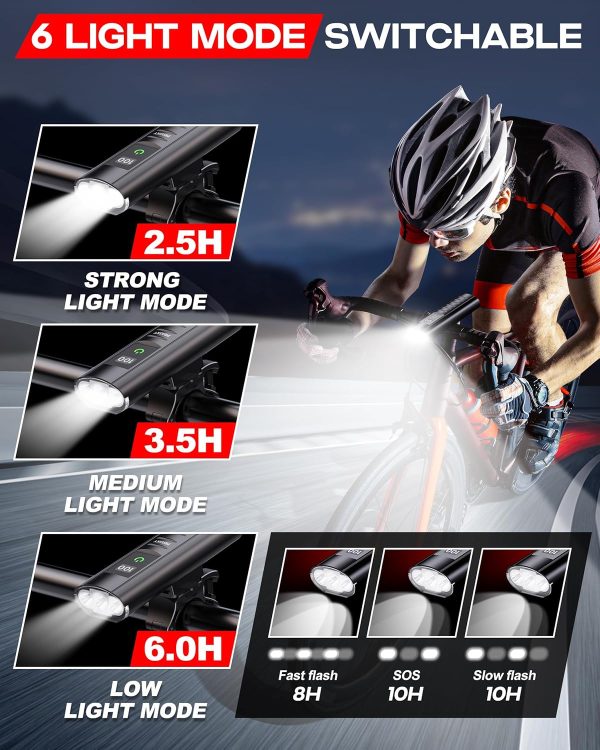 9000 Lumens Bike Light Set, Prasky Rechargeable Bicycle Lights Front and - Image 4