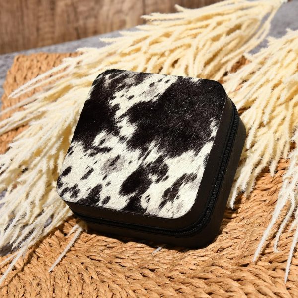 DEEKA Western Jewelry Box Case Real Leather Cow Print Cowhide Tooled Travel - Image 7