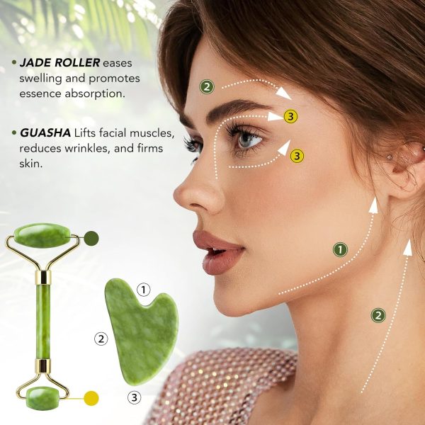 huefull Gua Sha Facial Tools & Jade Roller Set for Skin Care, Reduce - Image 5