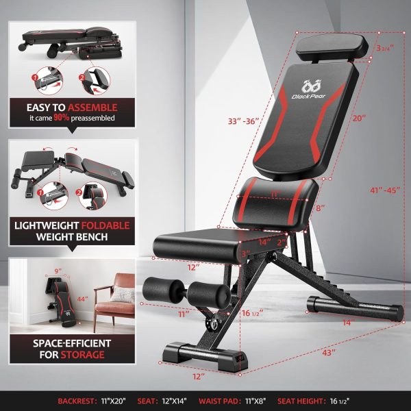 Adjustable Weight Bench for Home Gym with Headrest - Foldable Workout Bench - Image 7
