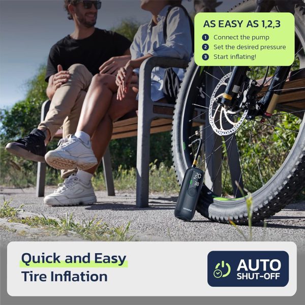 Tire Inflator Portable Air Compressor, Electric Bike Tire Pump with Gauge, - Image 3