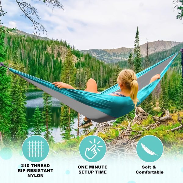 SZHLUX Camping Hammock Single or Double Portable Hammocks with 2 Tree - Image 4