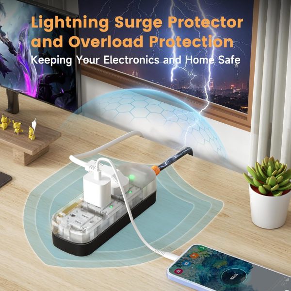 6 FT Extension Cord Outdoor Power Strip Weatherproof, Surge Protector Power - Image 4