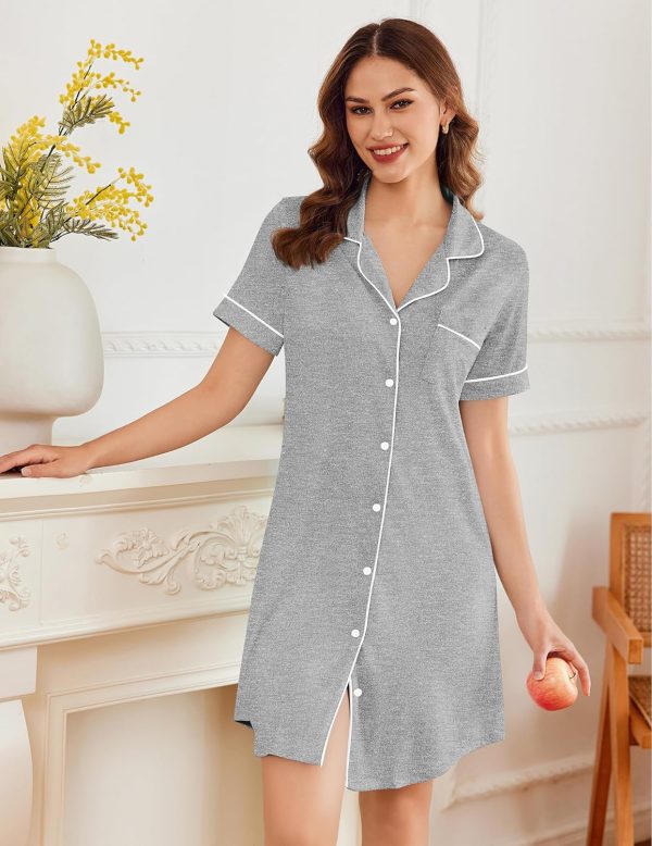 Ekouaer Nightgowns for Women Button Down Sleepshirt Short Sleeve Nightshirt - Image 2