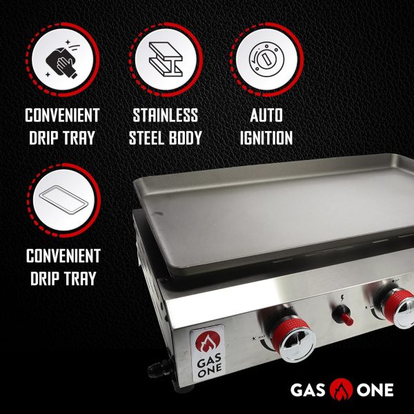 Gas One Flat Top Grill with 3 Burners – Auto Ignition Propane Portable Gas - Image 5