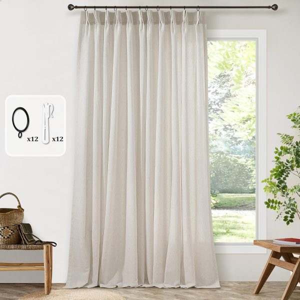 Greige Linen 102 Inch Curtains 72 Inch Wide for Living Room Privacy Pinch - Image 6