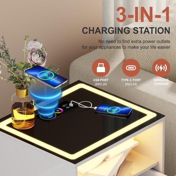 RGB Nightstand with Wireless Charging Station, Auto Sensor 24 Color - Image 3