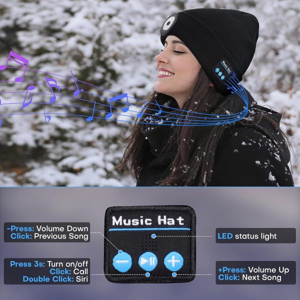 Bluetooth Beanie with Light, 2024 New Musical Knitted Hat with Headphone, - Image 4